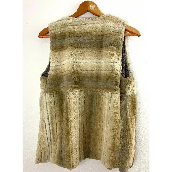 Faux Fur Beige MEDIUM Lining Pattern Open Vest Women's Mystree - Picture 2 of 13
